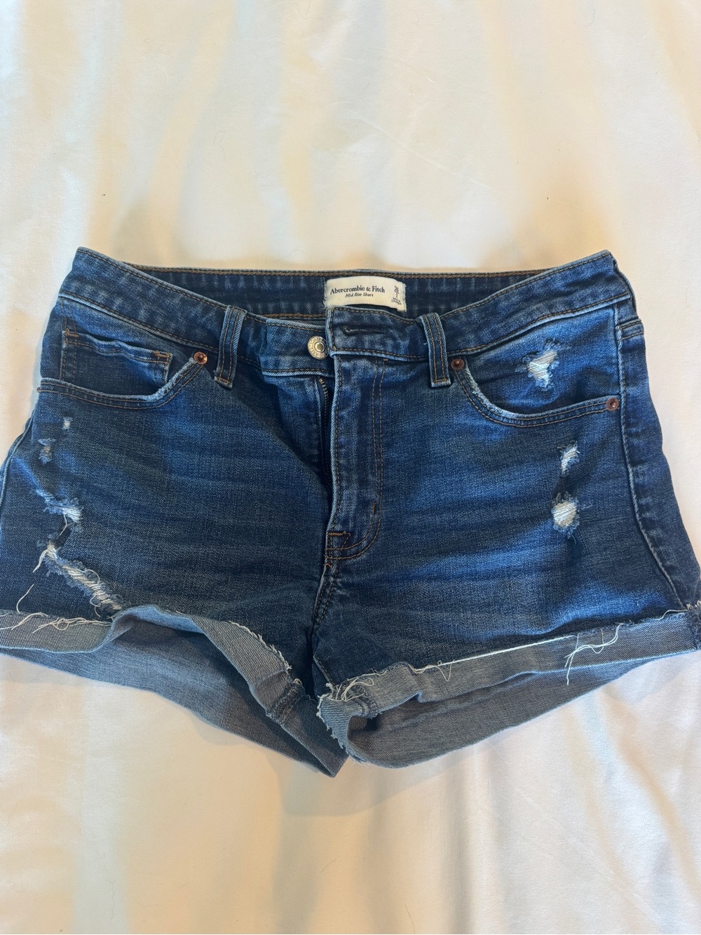 Abercrombie & Fitch Dark Blue Distressed Denim Cutoff Shorts